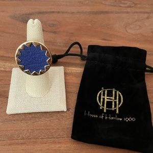 House of Harlow 1960 - Sunburst Ring - Cobalt leather - Adjustable to size 8.5